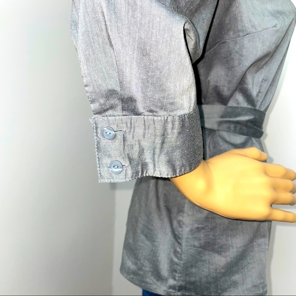 East 5th Collared Wrap Blouse – Gray, Size Medium - Picture 3 of 11